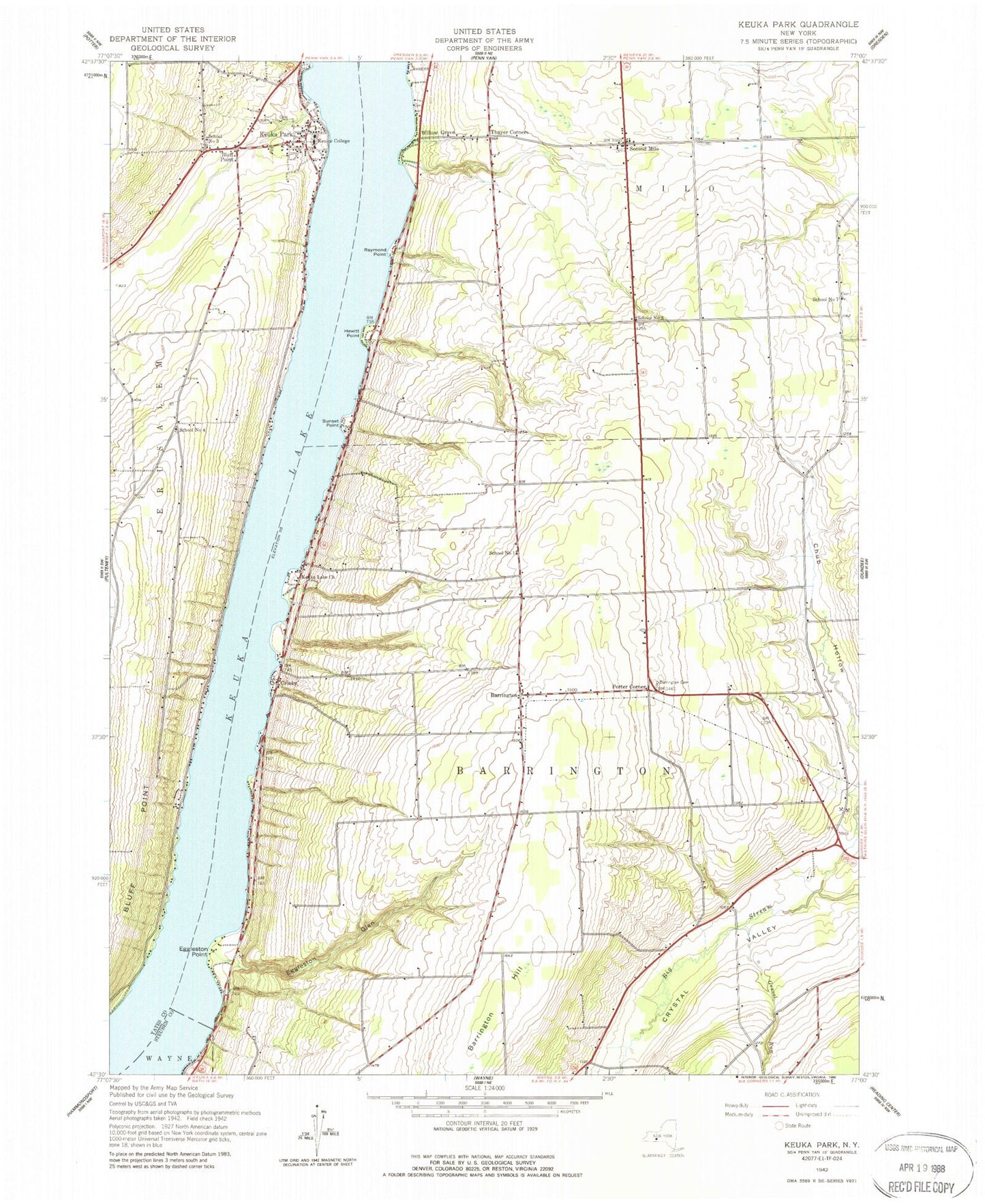 Classic USGS Keuka Park New York 7.5'x7.5' Topo Map Image