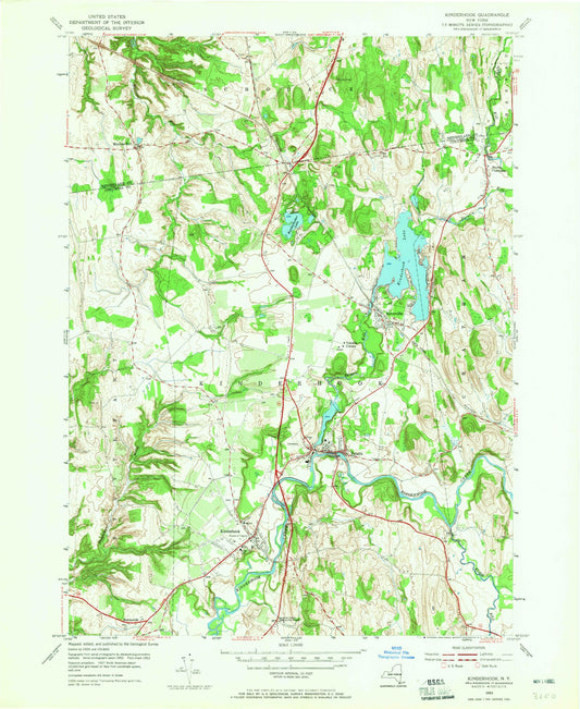 Classic USGS Kinderhook New York 7.5'x7.5' Topo Map Image