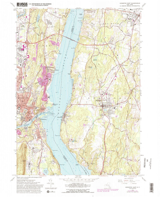 Classic USGS Kingston East New York 7.5'x7.5' Topo Map Image