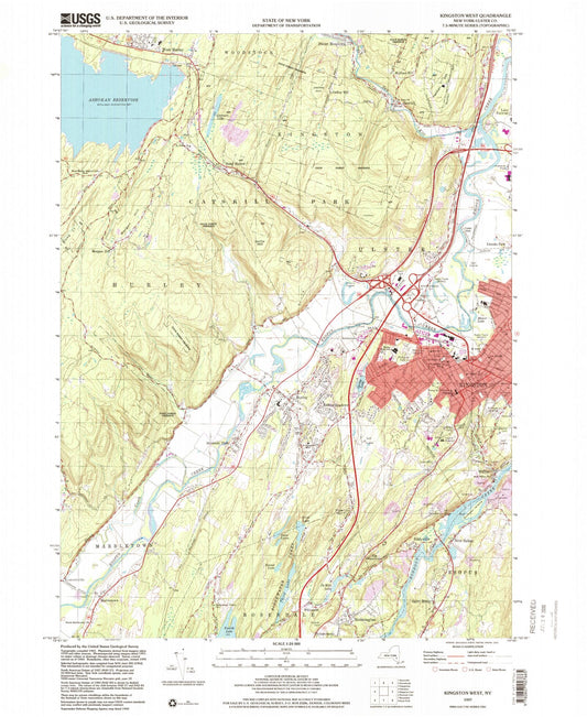 Classic USGS Kingston West New York 7.5'x7.5' Topo Map Image