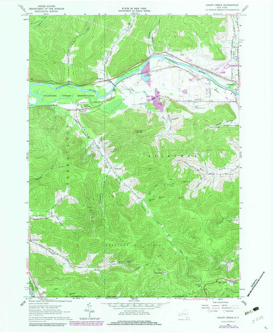 Classic USGS Knapp Creek New York 7.5'x7.5' Topo Map Image