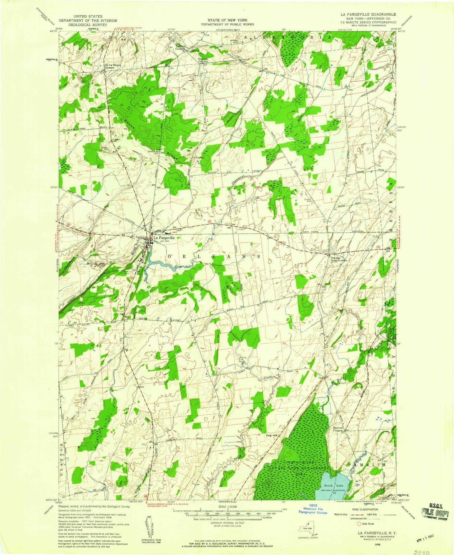 Classic USGS La Fargeville New York 7.5'x7.5' Topo Map Image