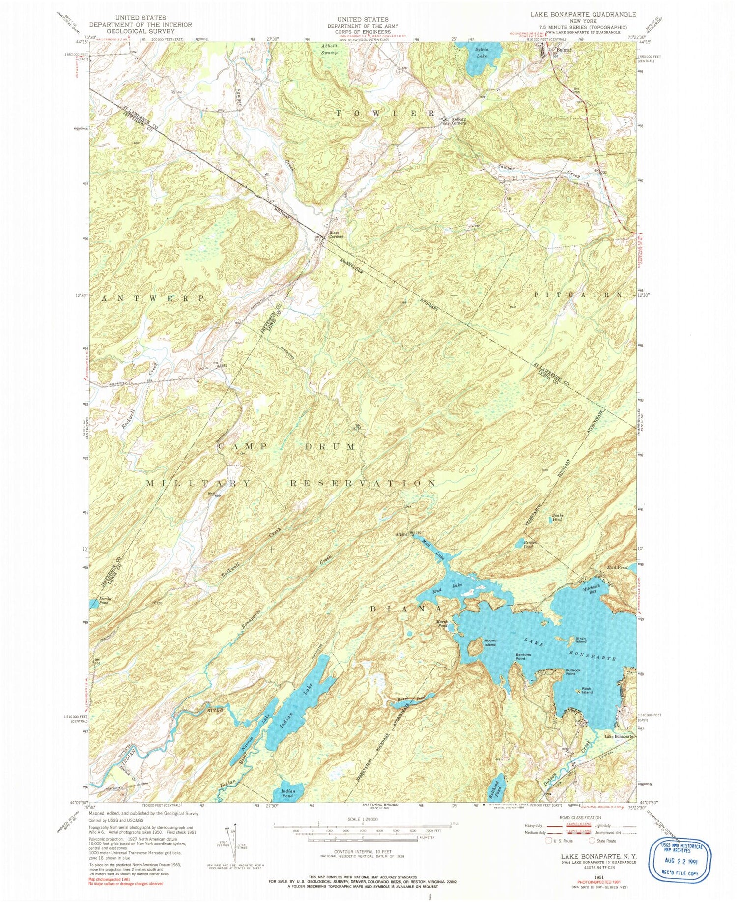 Classic USGS Lake Bonaparte New York 7.5'x7.5' Topo Map Image