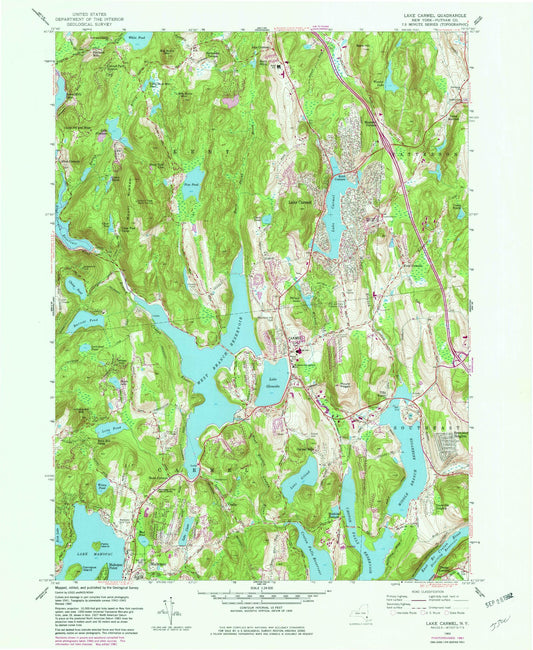 Classic USGS Lake Carmel New York 7.5'x7.5' Topo Map Image