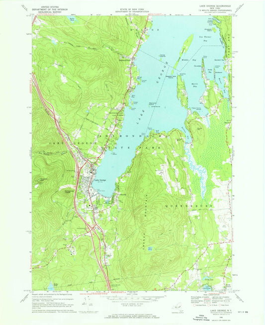 Classic USGS Lake George New York 7.5'x7.5' Topo Map Image