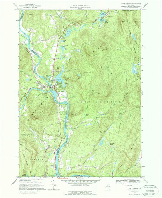 Classic USGS Lake Luzerne New York 7.5'x7.5' Topo Map Image