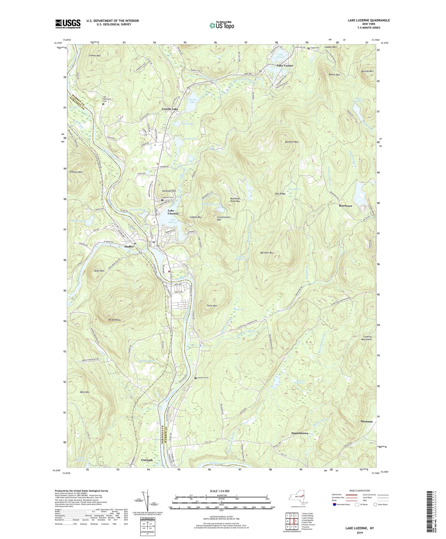 Lake Luzerne New York US Topo Map Image