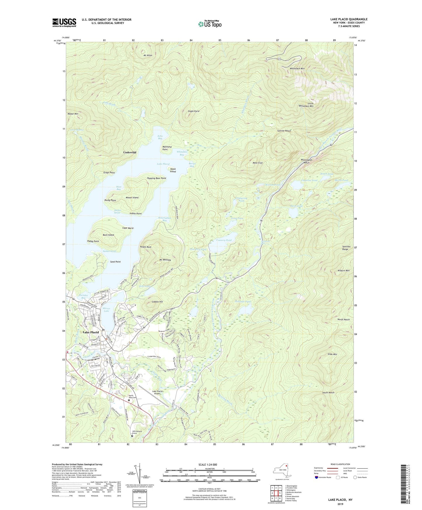 Lake Placid New York US Topo Map Image