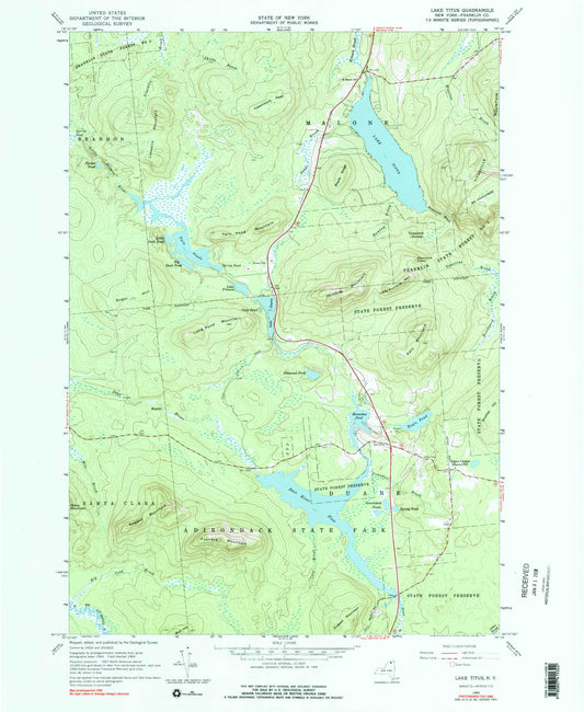 Classic USGS Lake Titus New York 7.5'x7.5' Topo Map Image