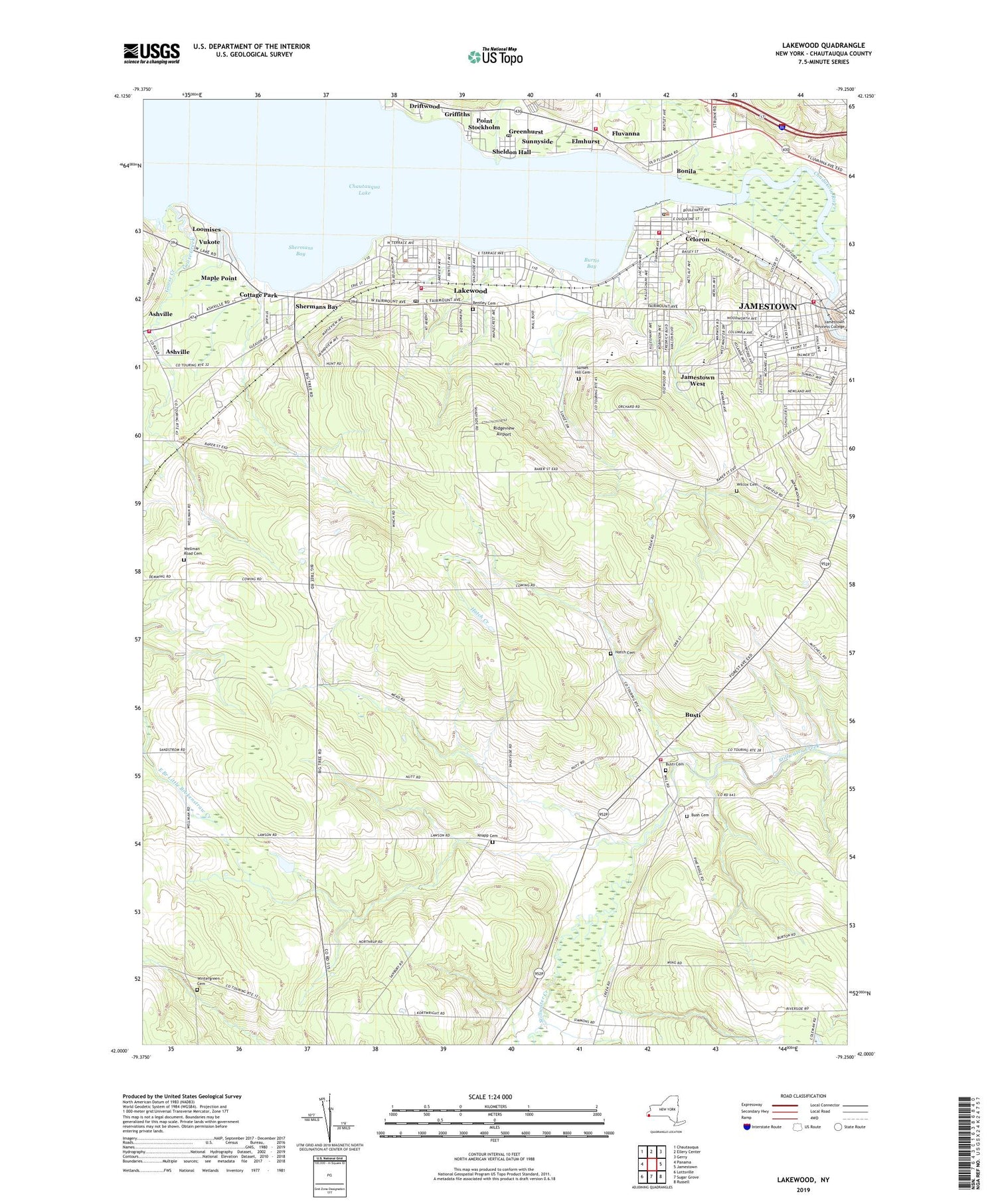 Lakewood New York US Topo Map Image