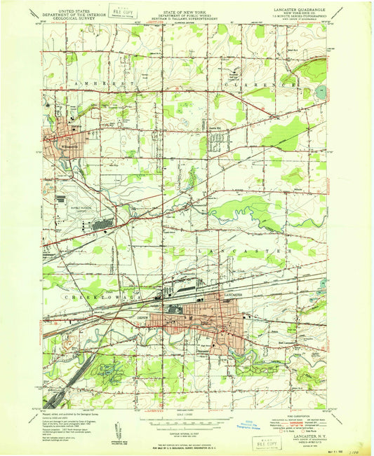 Classic USGS Lancaster New York 7.5'x7.5' Topo Map Image