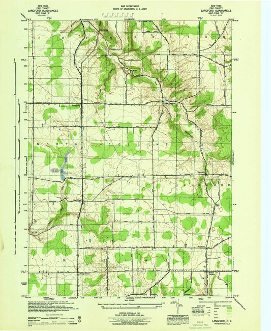 Classic USGS Langford New York 7.5'x7.5' Topo Map Image
