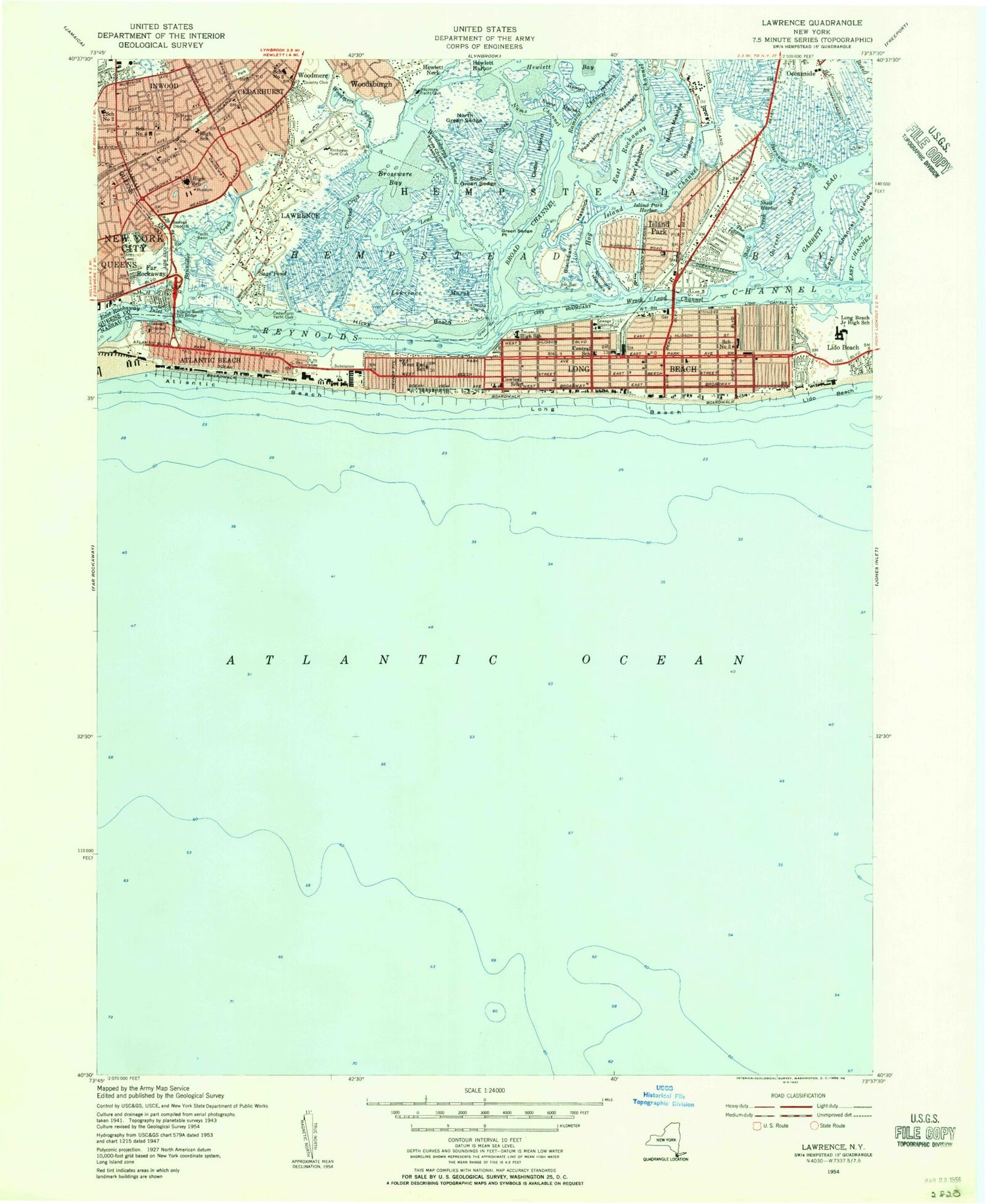 Classic USGS Lawrence New York 7.5'x7.5' Topo Map Image