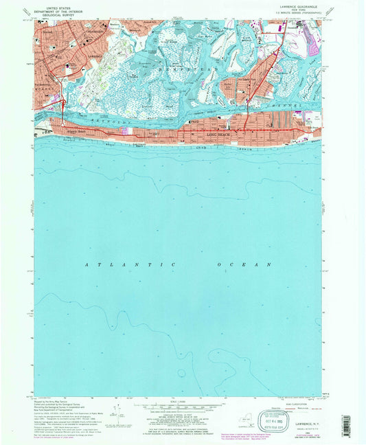 Classic USGS Lawrence New York 7.5'x7.5' Topo Map Image