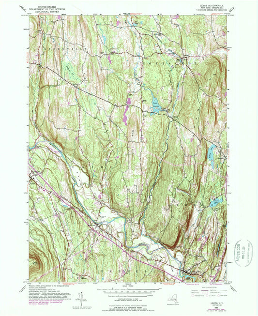 Classic USGS Leeds New York 7.5'x7.5' Topo Map Image
