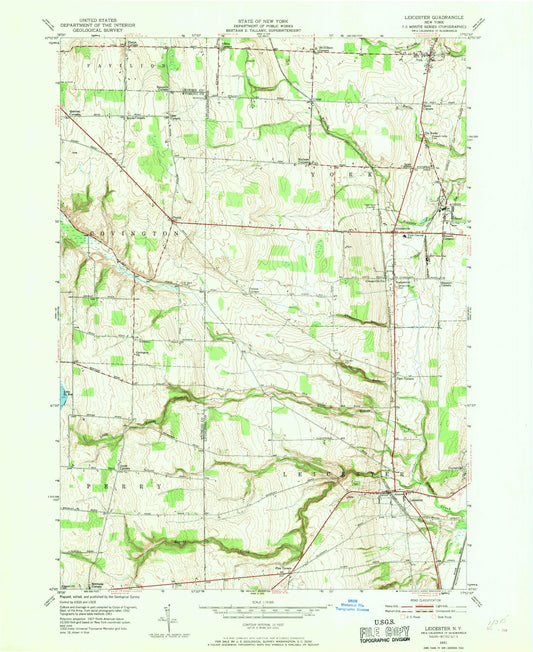 Classic USGS Leicester New York 7.5'x7.5' Topo Map Image