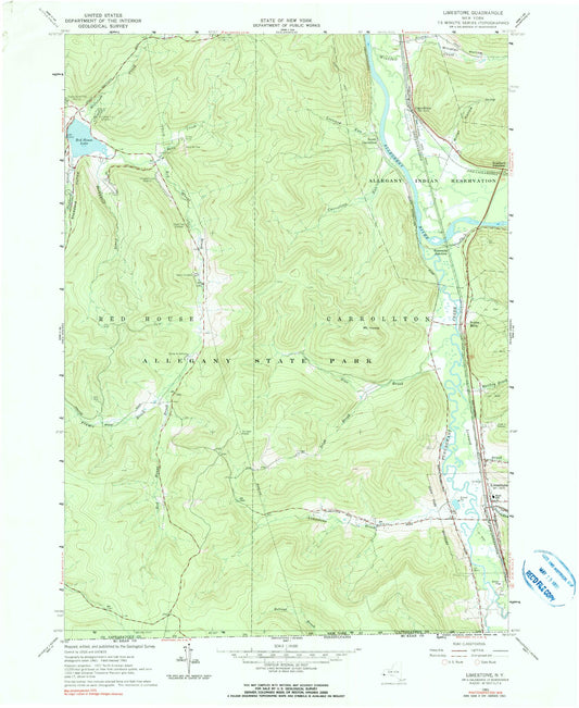 Classic USGS Limestone New York 7.5'x7.5' Topo Map Image