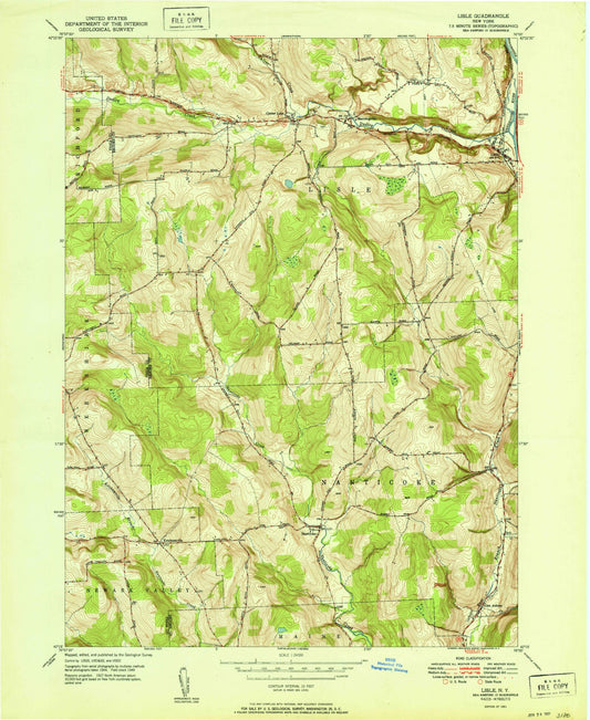 Classic USGS Lisle New York 7.5'x7.5' Topo Map Image