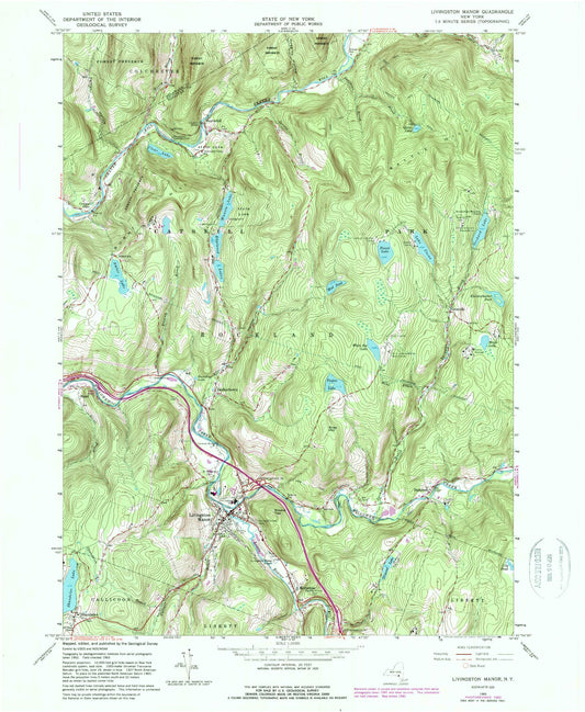 Classic USGS Livingston Manor New York 7.5'x7.5' Topo Map Image