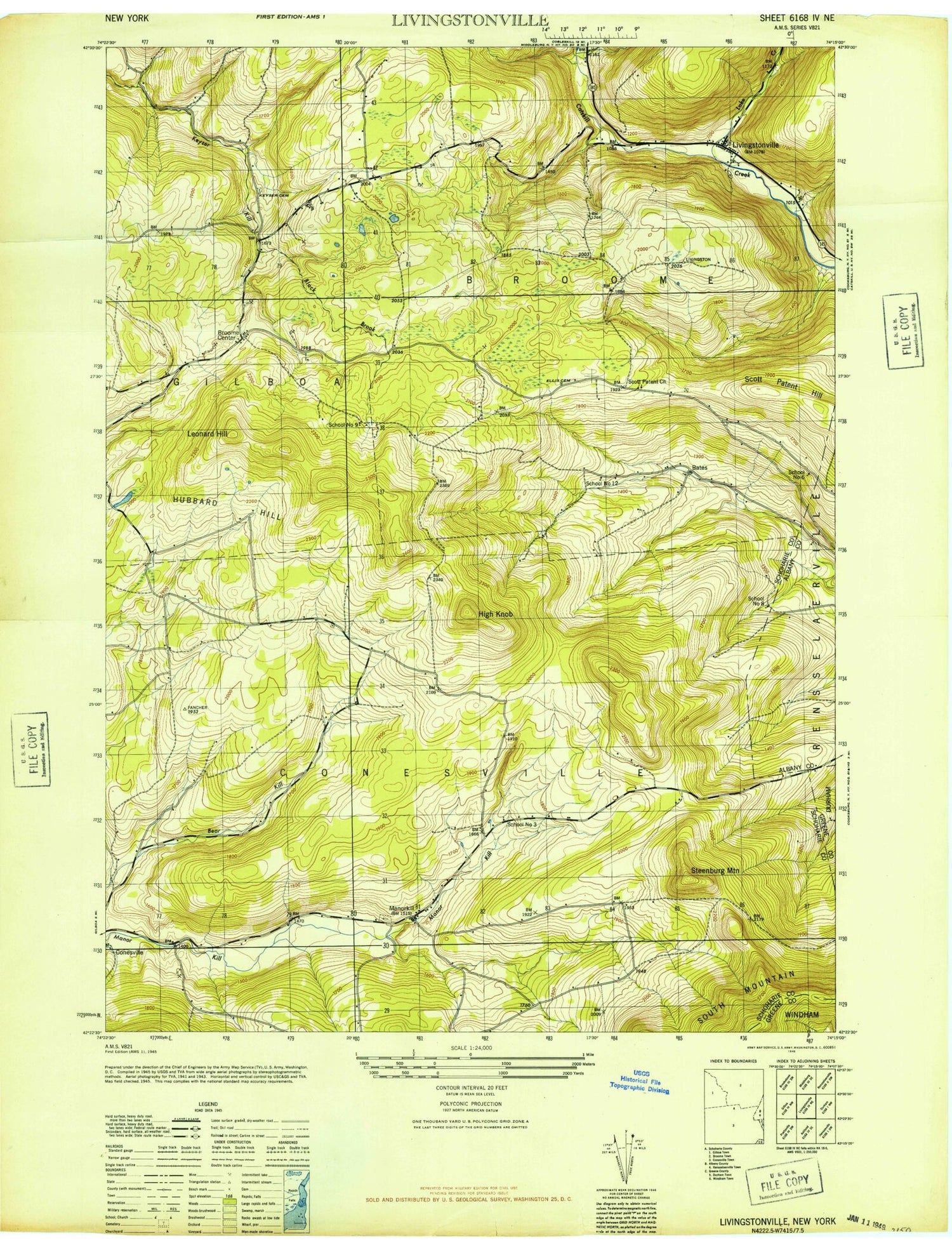 Classic USGS Livingstonville New York 7.5'x7.5' Topo Map Image