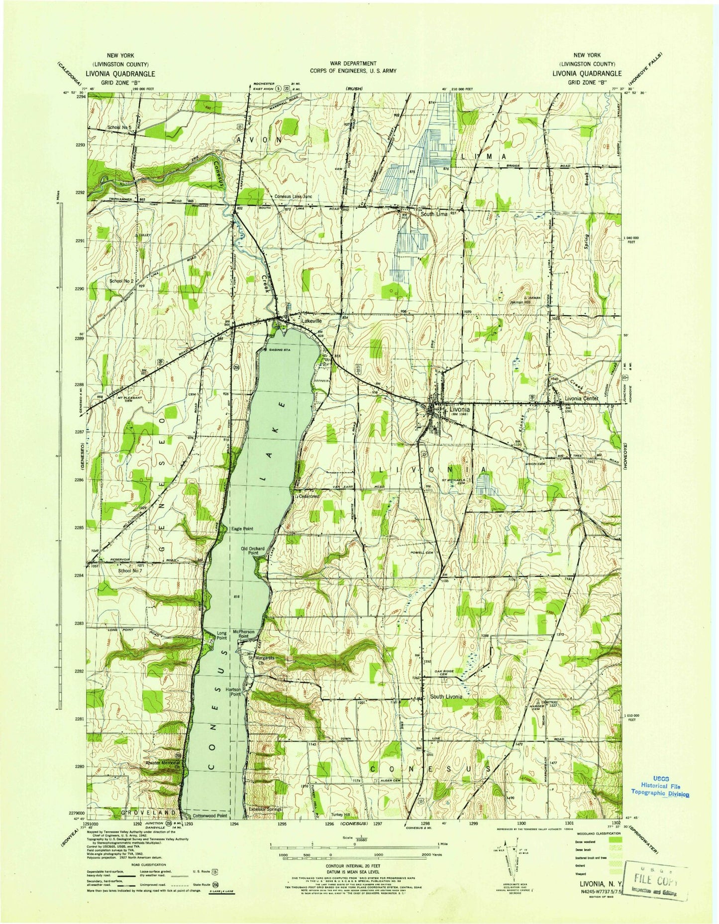 Classic USGS Livonia New York 7.5'x7.5' Topo Map Image