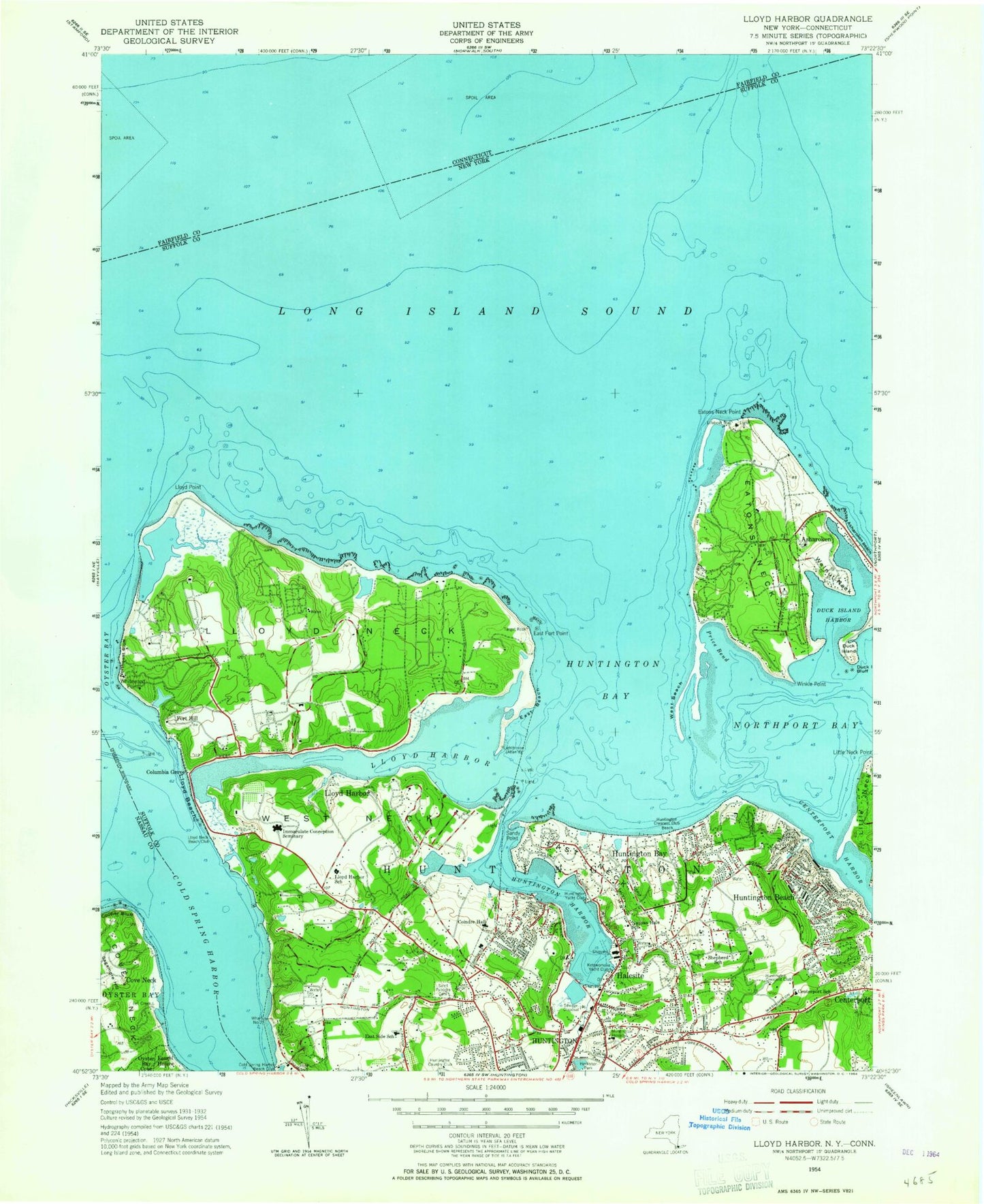 Classic USGS Lloyd Harbor New York 7.5'x7.5' Topo Map Image