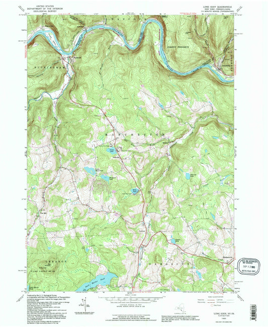 Classic USGS Long Eddy New York 7.5'x7.5' Topo Map Image