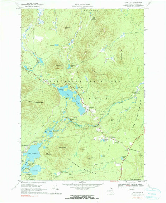 Classic USGS Loon Lake New York 7.5'x7.5' Topo Map Image