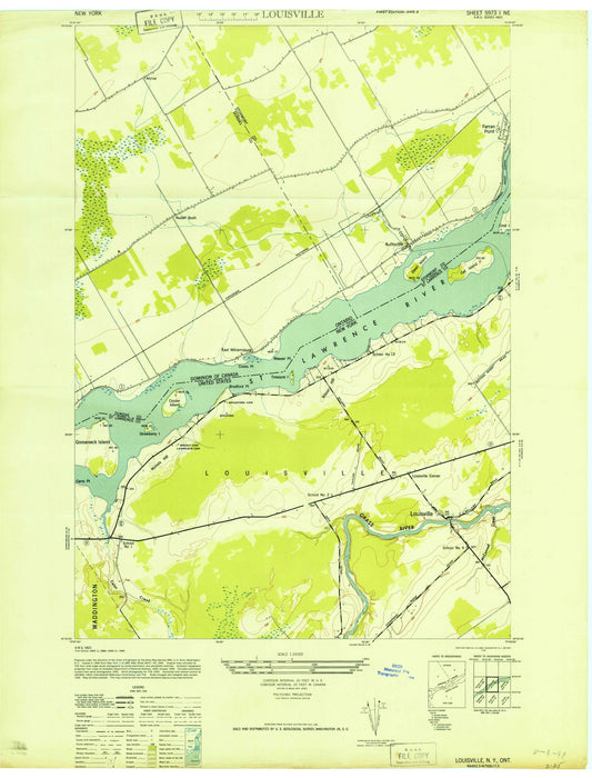 Classic USGS Louisville New York 7.5'x7.5' Topo Map Image