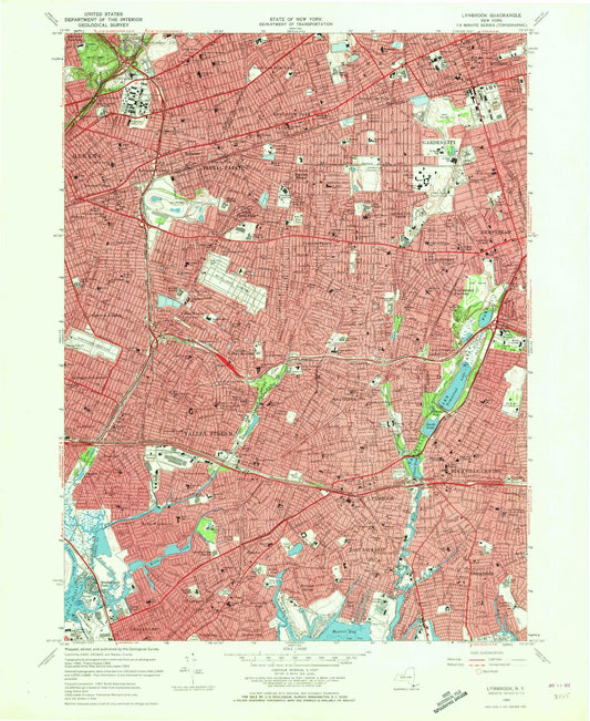 Classic USGS Lynbrook New York 7.5'x7.5' Topo Map Image