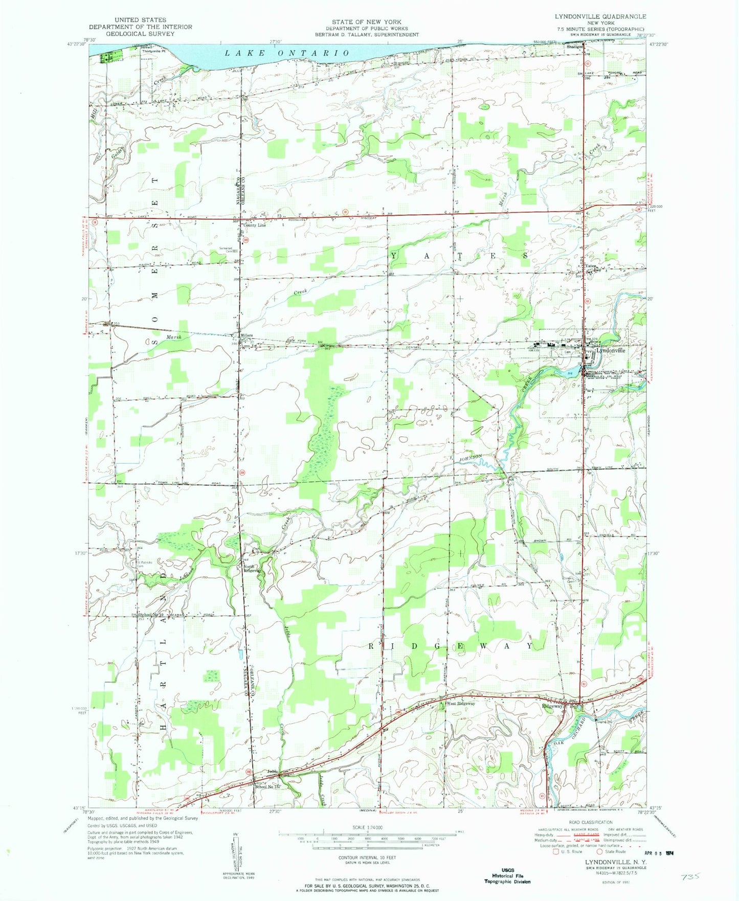 Classic USGS Lyndonville New York 7.5'x7.5' Topo Map Image