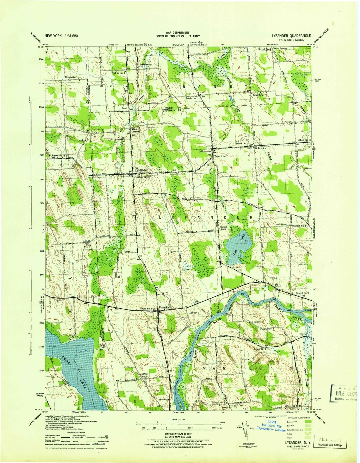 Classic USGS Lysander New York 7.5'x7.5' Topo Map Image