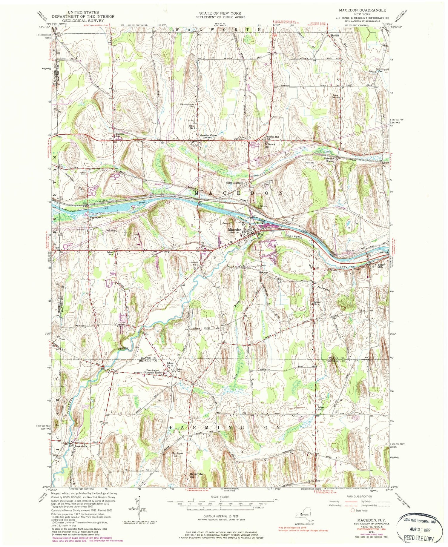 Classic USGS Macedon New York 7.5'x7.5' Topo Map Image