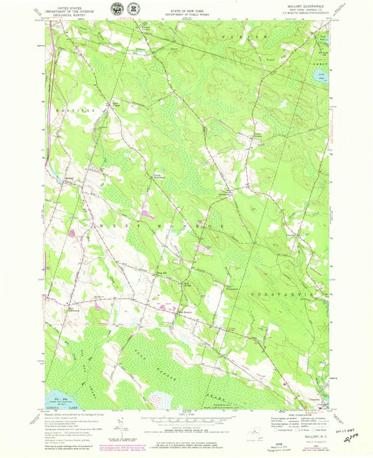 Classic USGS Mallory New York 7.5'x7.5' Topo Map Image