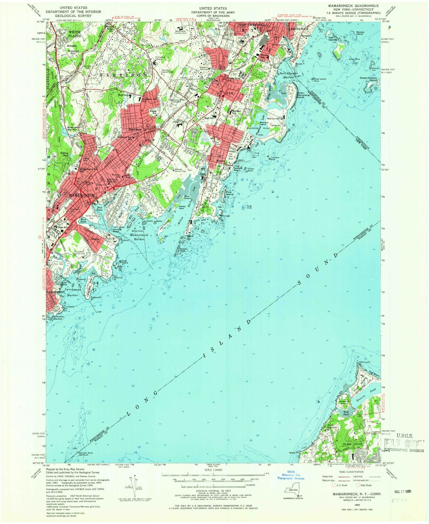 Classic USGS Mamaroneck New York 7.5'x7.5' Topo Map Image