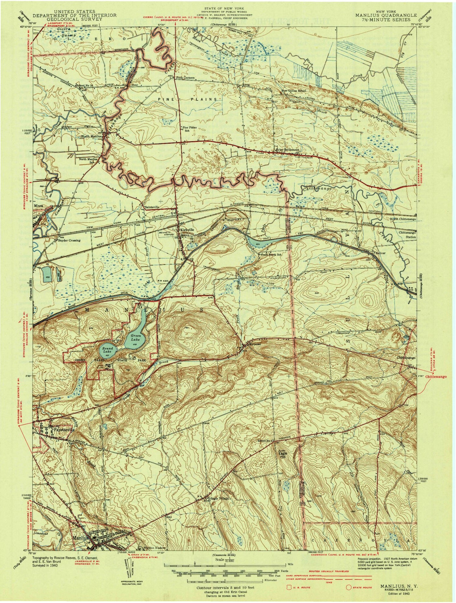 Classic USGS Manlius New York 7.5'x7.5' Topo Map Image