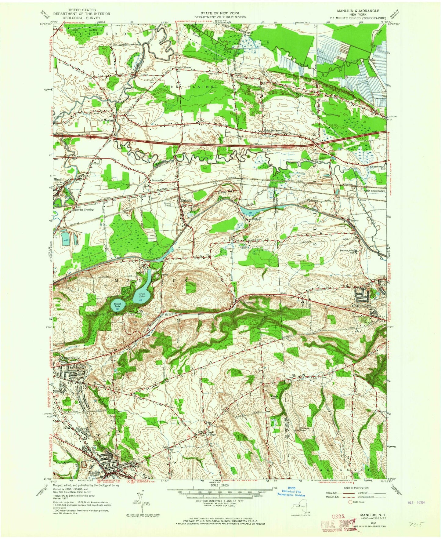 Classic USGS Manlius New York 7.5'x7.5' Topo Map Image