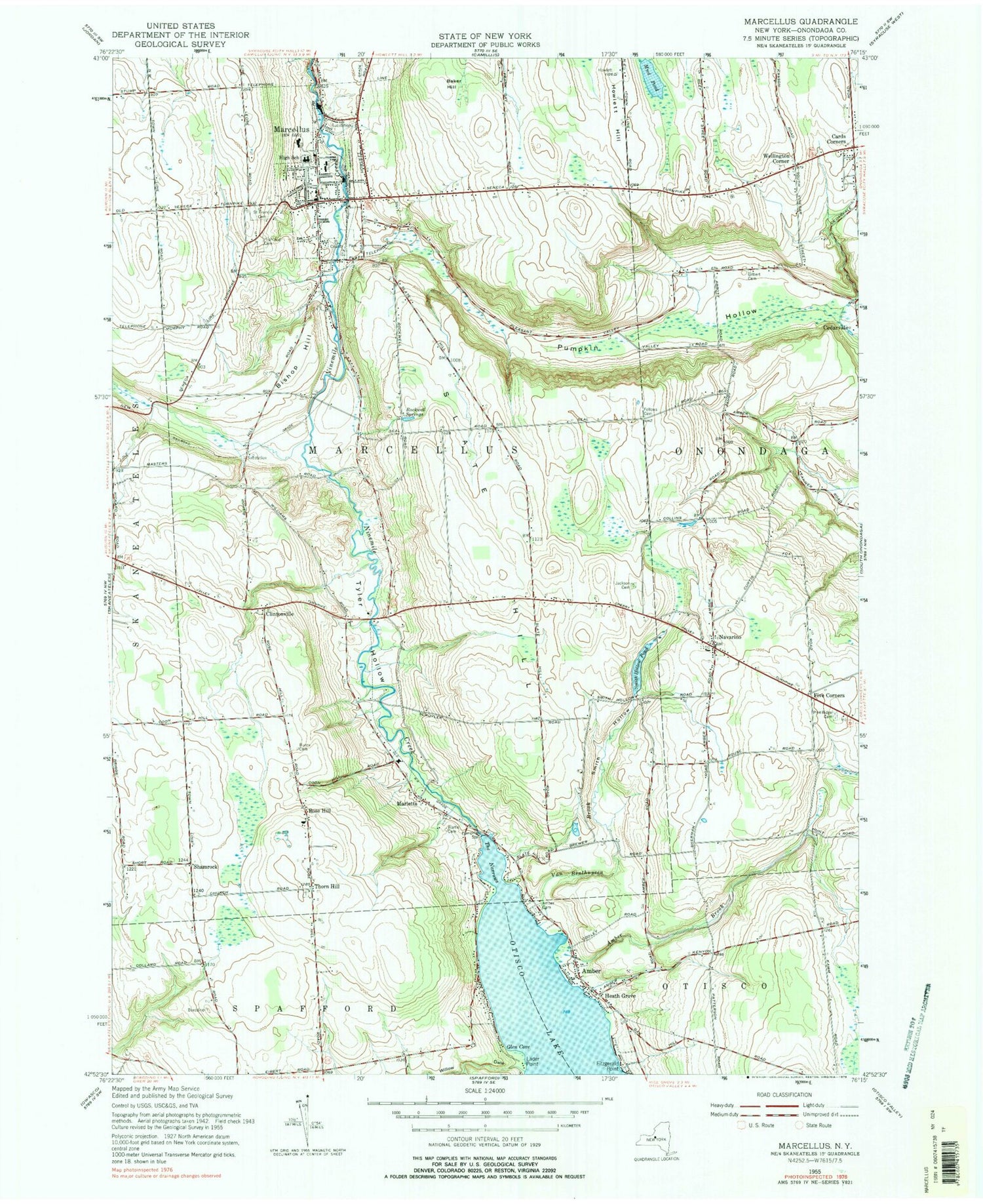 Classic USGS Marcellus New York 7.5'x7.5' Topo Map Image