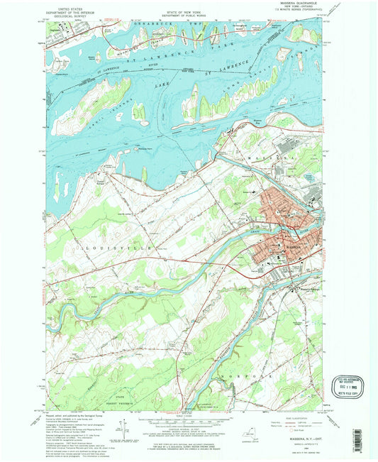 Classic USGS Massena New York 7.5'x7.5' Topo Map Image