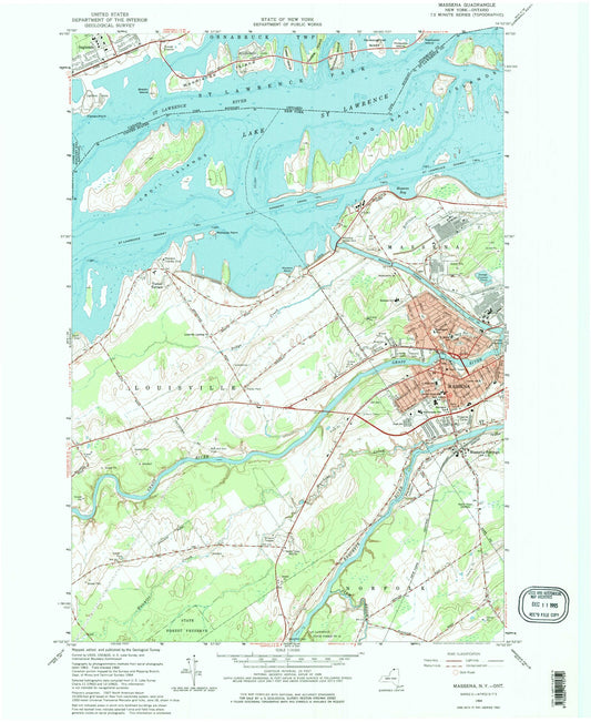 Classic USGS Massena New York 7.5'x7.5' Topo Map Image