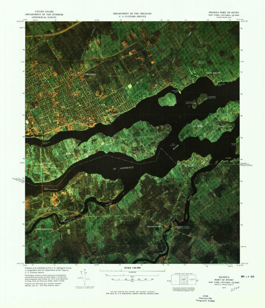 Classic USGS Massena Port of Entry New York 7.5'x7.5' Topo Map Image