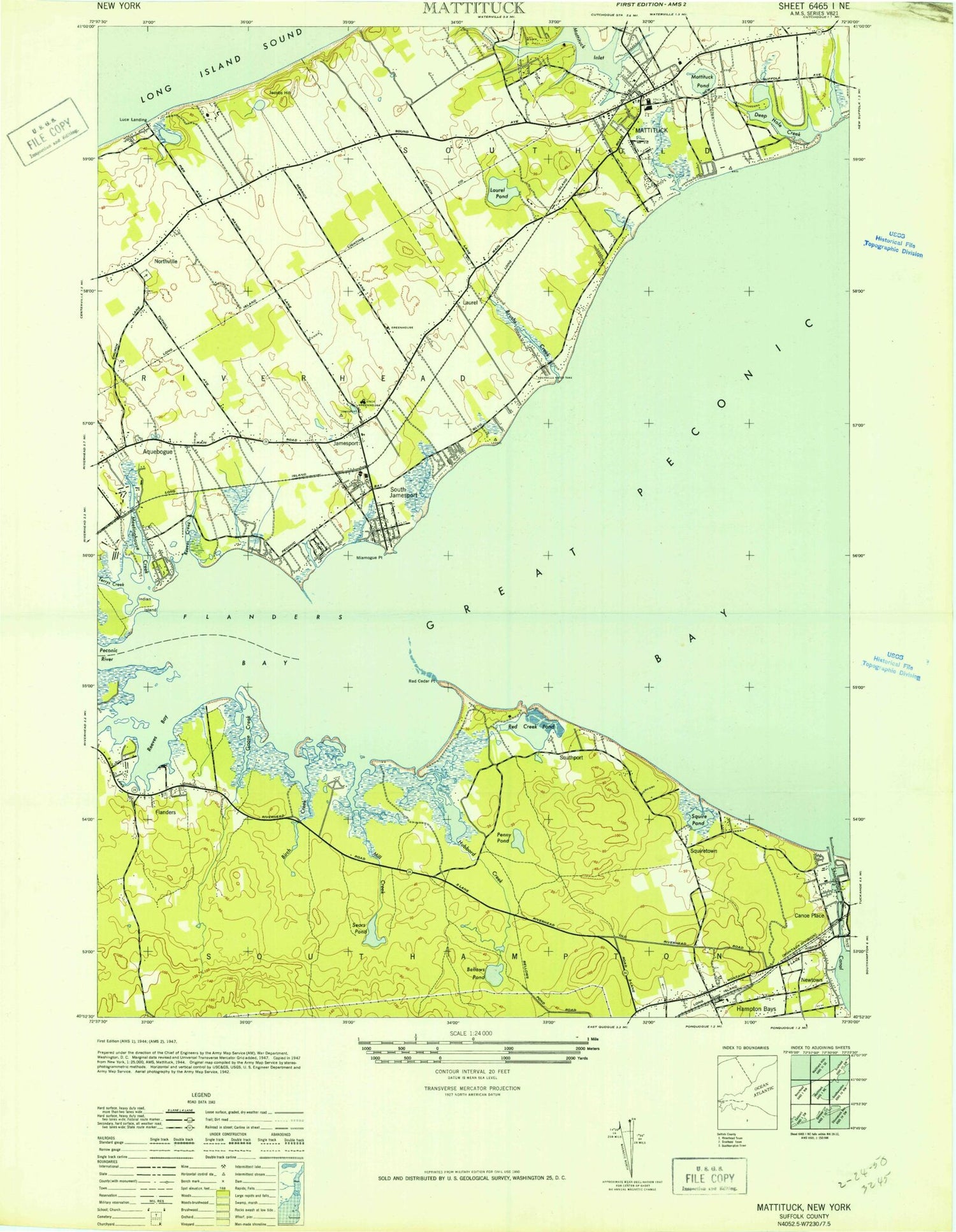 Classic USGS Mattituck New York 7.5'x7.5' Topo Map Image