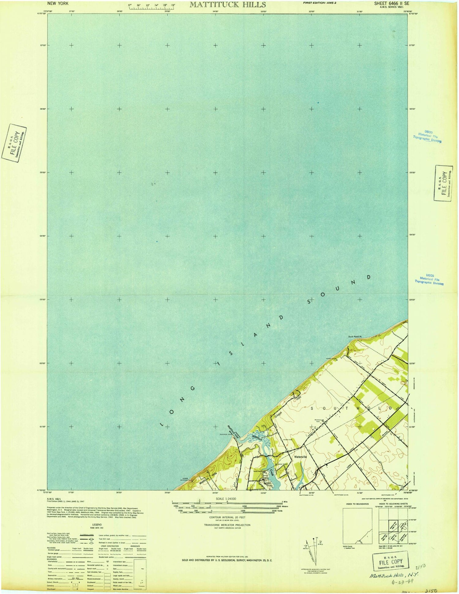 Classic USGS Mattituck Hills New York 7.5'x7.5' Topo Map Image