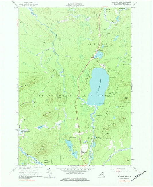 Classic USGS Meacham Lake New York 7.5'x7.5' Topo Map Image