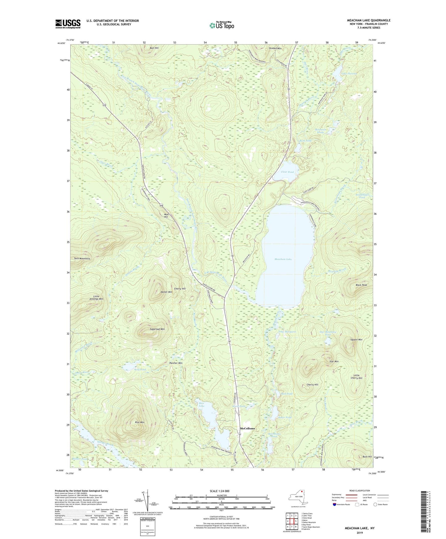 Meacham Lake New York US Topo Map Image