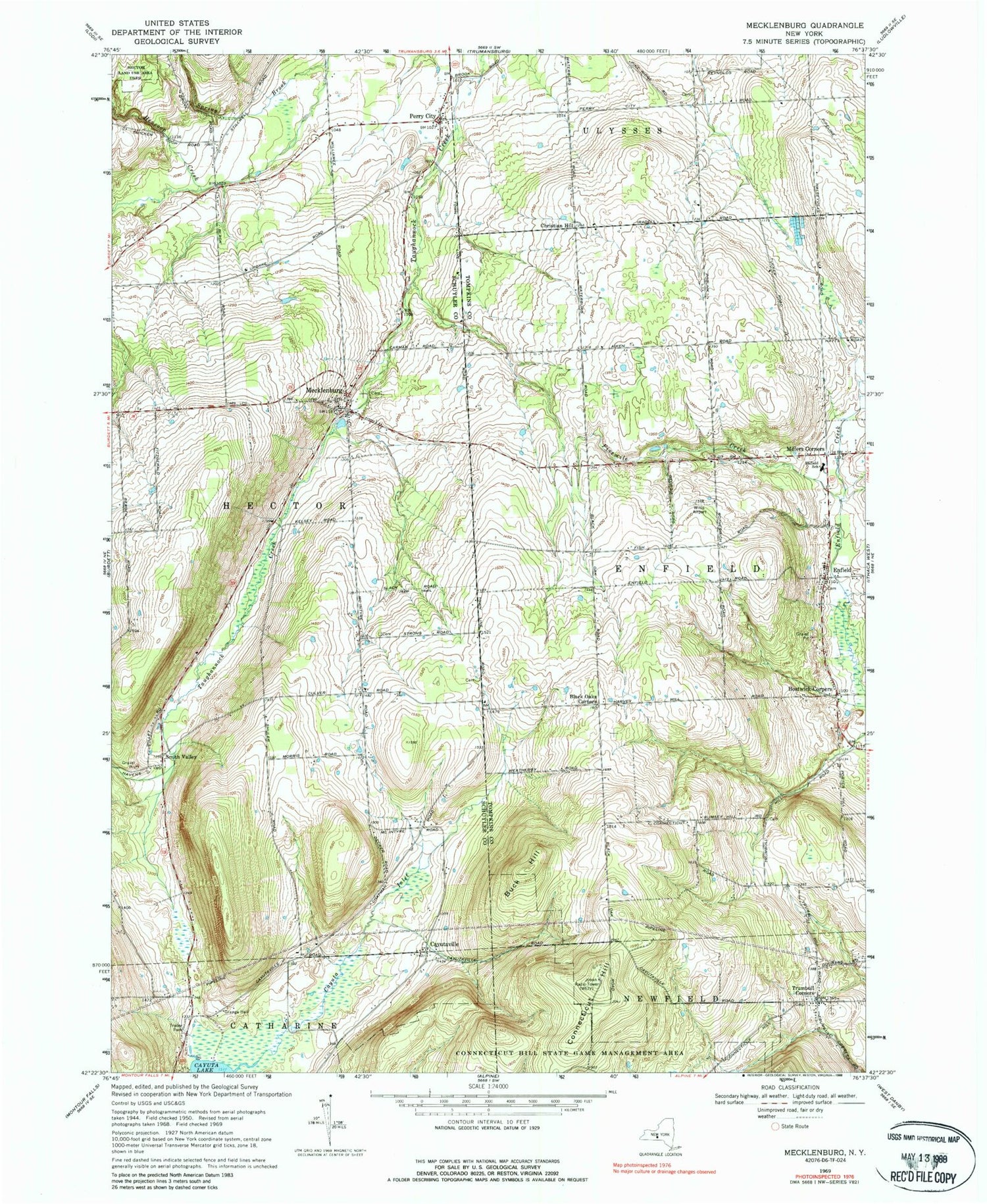 Classic USGS Mecklenburg New York 7.5'x7.5' Topo Map Image