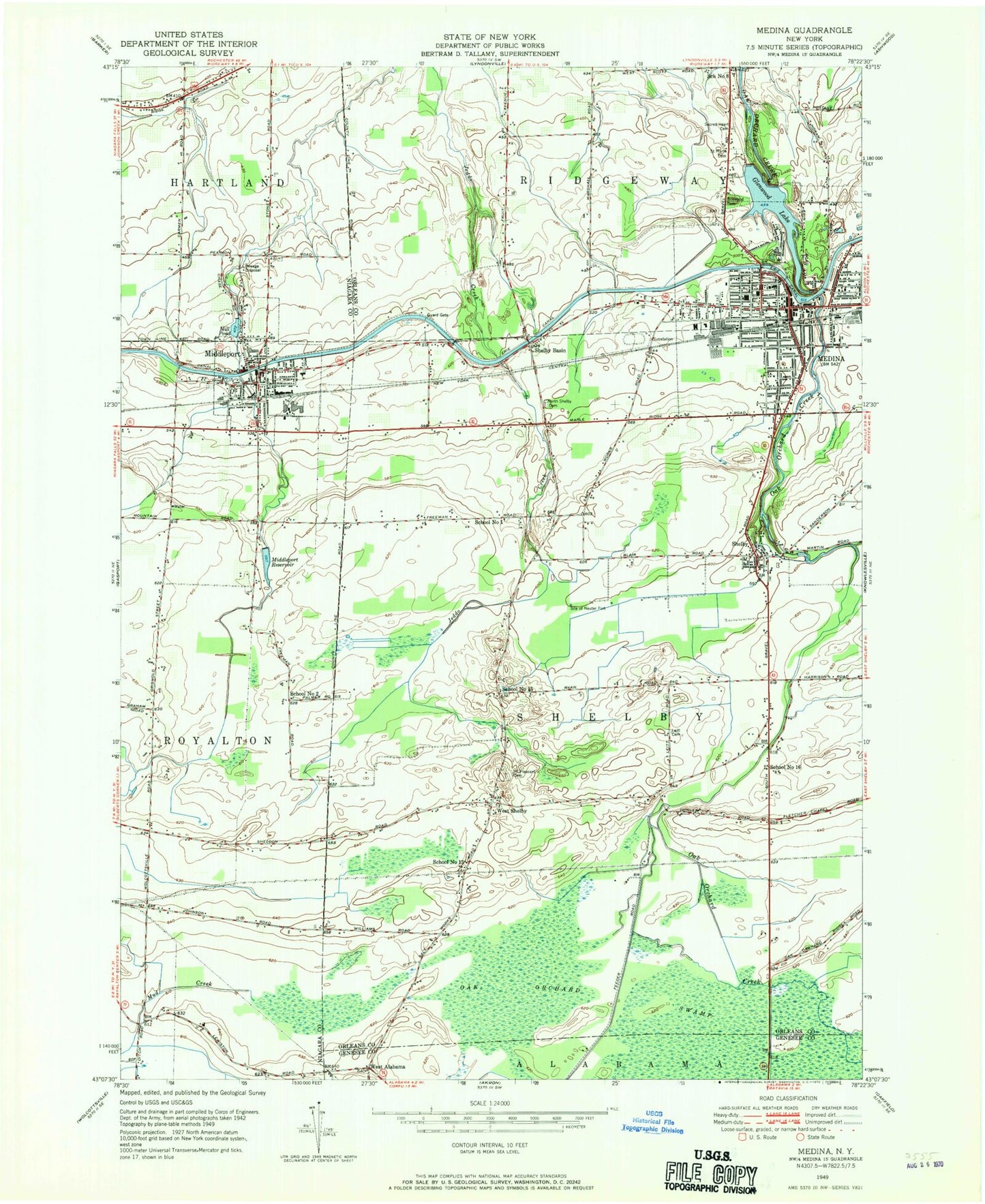 Classic USGS Medina New York 7.5'x7.5' Topo Map Image