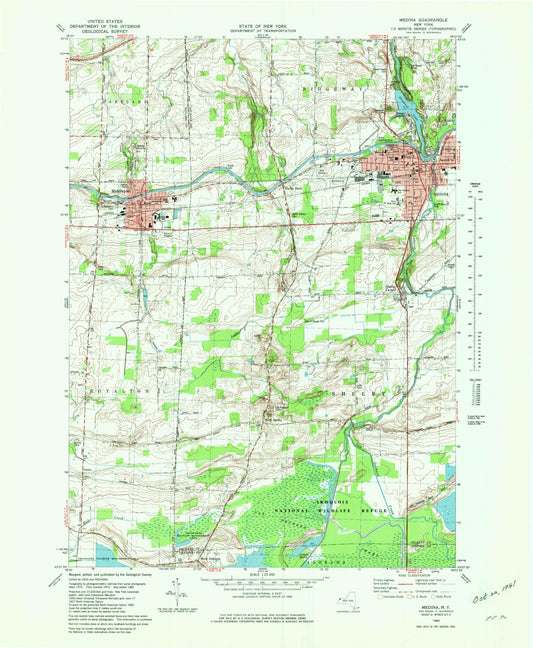 Classic USGS Medina New York 7.5'x7.5' Topo Map Image