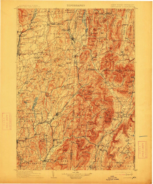 Historic 1903 Mettawee Vermont 30'x30' Topo Map Image