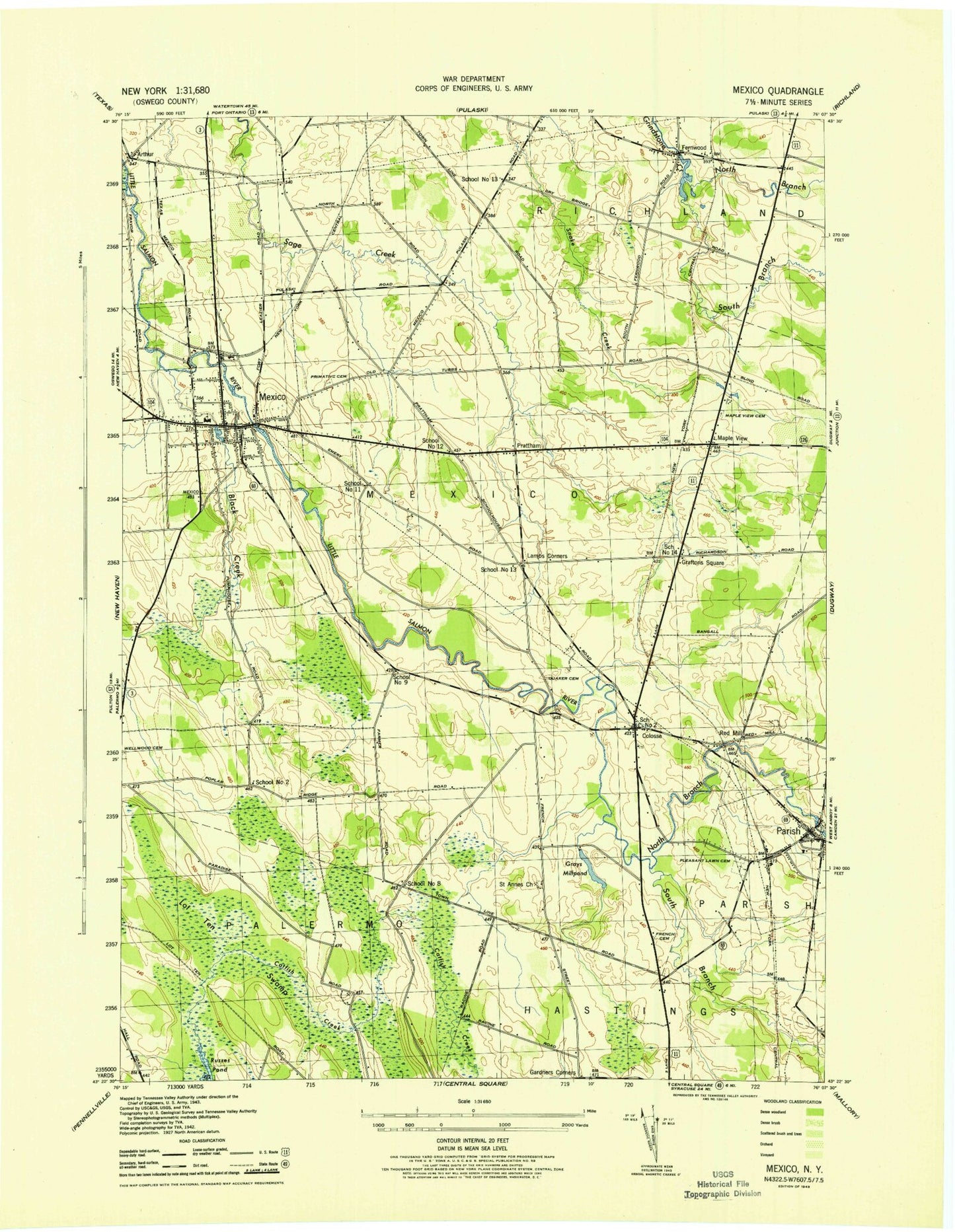 Classic USGS Mexico New York 7.5'x7.5' Topo Map Image